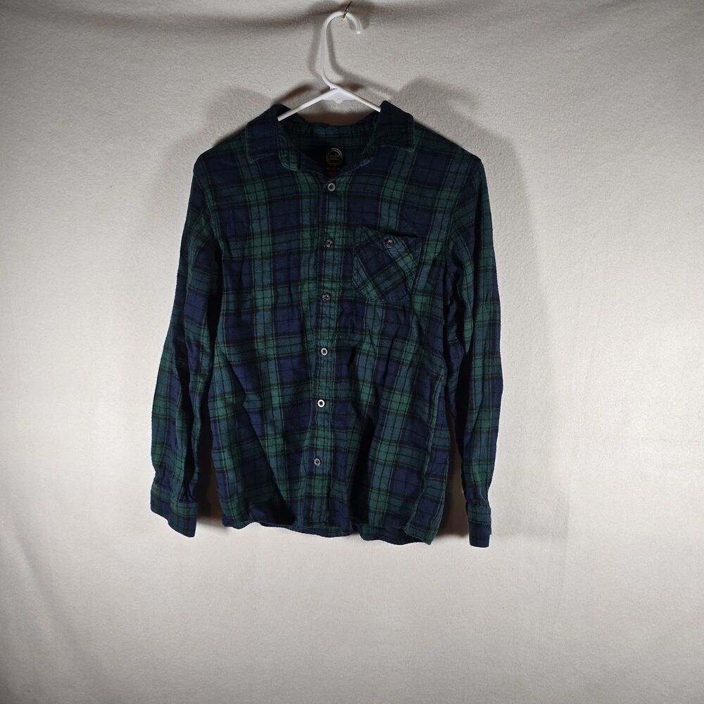 Wonder Nation Boys 14/16 Green Plaid Cotton Flannel Button Up Shirt Longsleeve